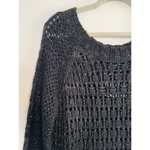 Designer Narciso Rodriguez Black Metallic Open Knit Sweater Size L Classic Chic - Picture 2 of 8